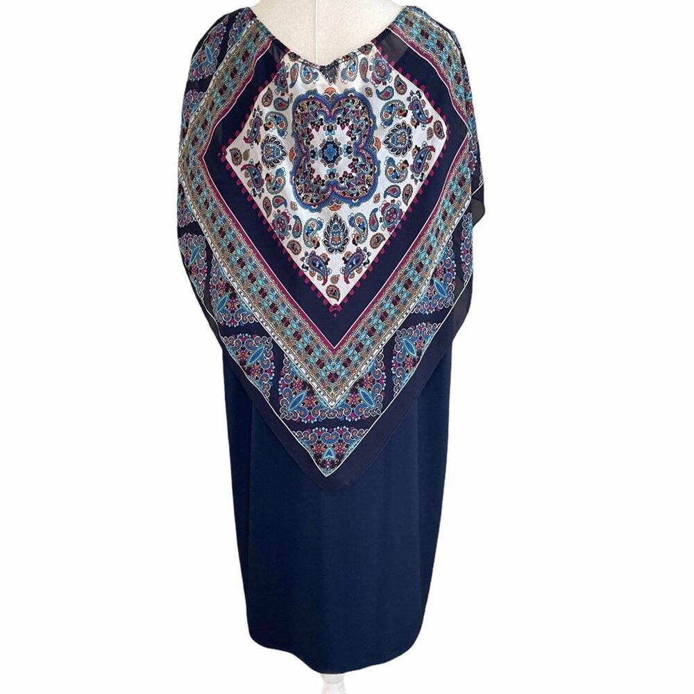 Lavish Plus Navy Blue Dress with Geometric Overlay Multicolor Plus Size 3X - Picture 4 of 8